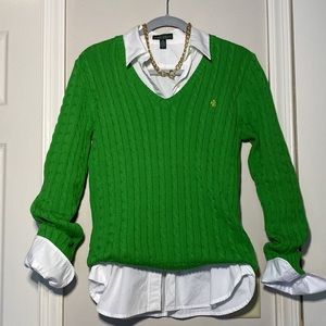 Lauren Ralph Lauren Cable Knit V-Neck Sweater Size M